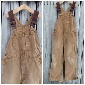 Carhartt insulated workware khaki brown duck bib overalls Youth M
